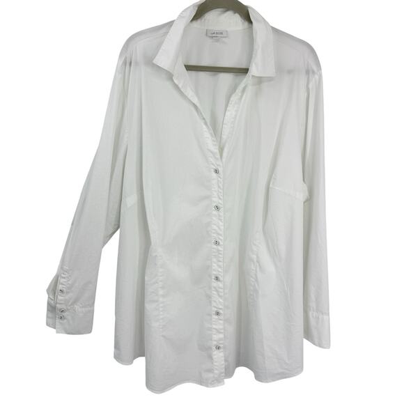J Jill Plus 4X White Shirt Collection Long Sleeve V Neck Button Up Tunic Classic - Picture 2 of 9